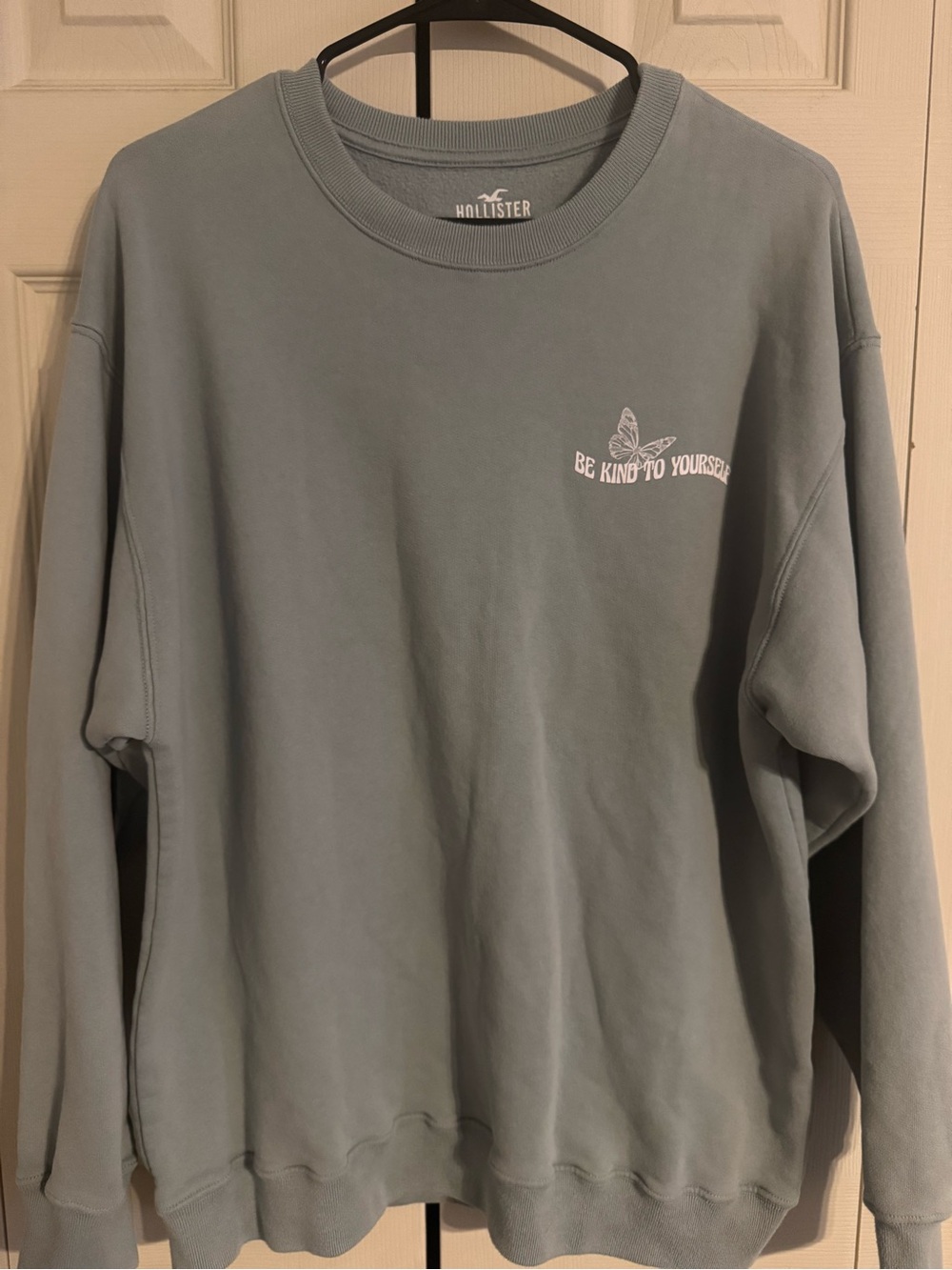 Hollister Sage Green Crewneck Sweater with Butterfly Chest Graphic